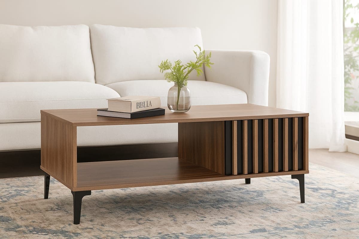 Table Basse – Design Contemporain & Lattes Verticales - Mobilier artisanal Ebène Madagascar